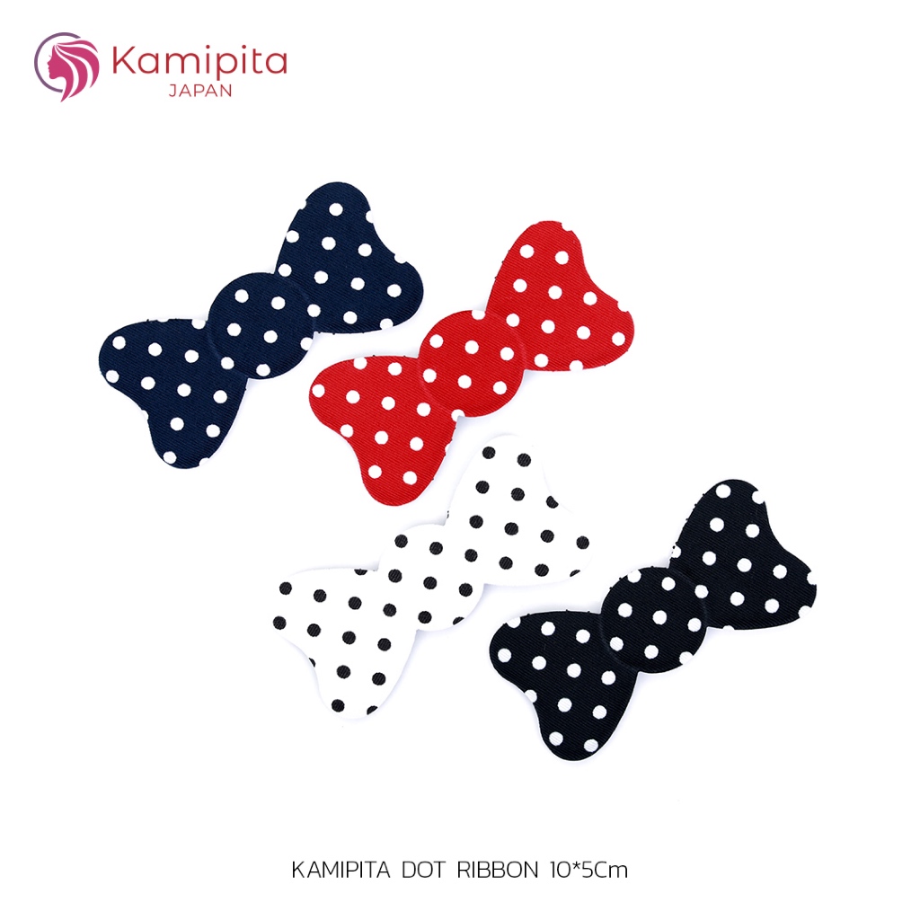 KAMIPITA แผ่นแปะผมทรงโบว์ ลายจุด  (Standard Dot  Ribbon) กิ๊บติดผมไม่เป็นรอย ไม่ปวดหัว [10*5cm]