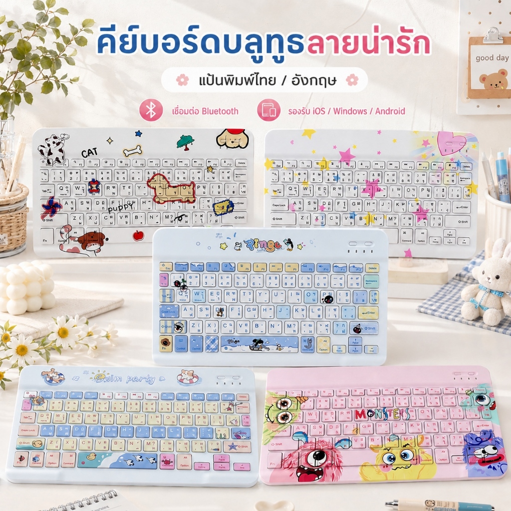 2025 คีย์บอร์ดบลูทูธ คีย์บอร์ดไทย for ipad Android/IOS/iPad case air6/7/8 gen7/8/9 Air4/5 gen10/11