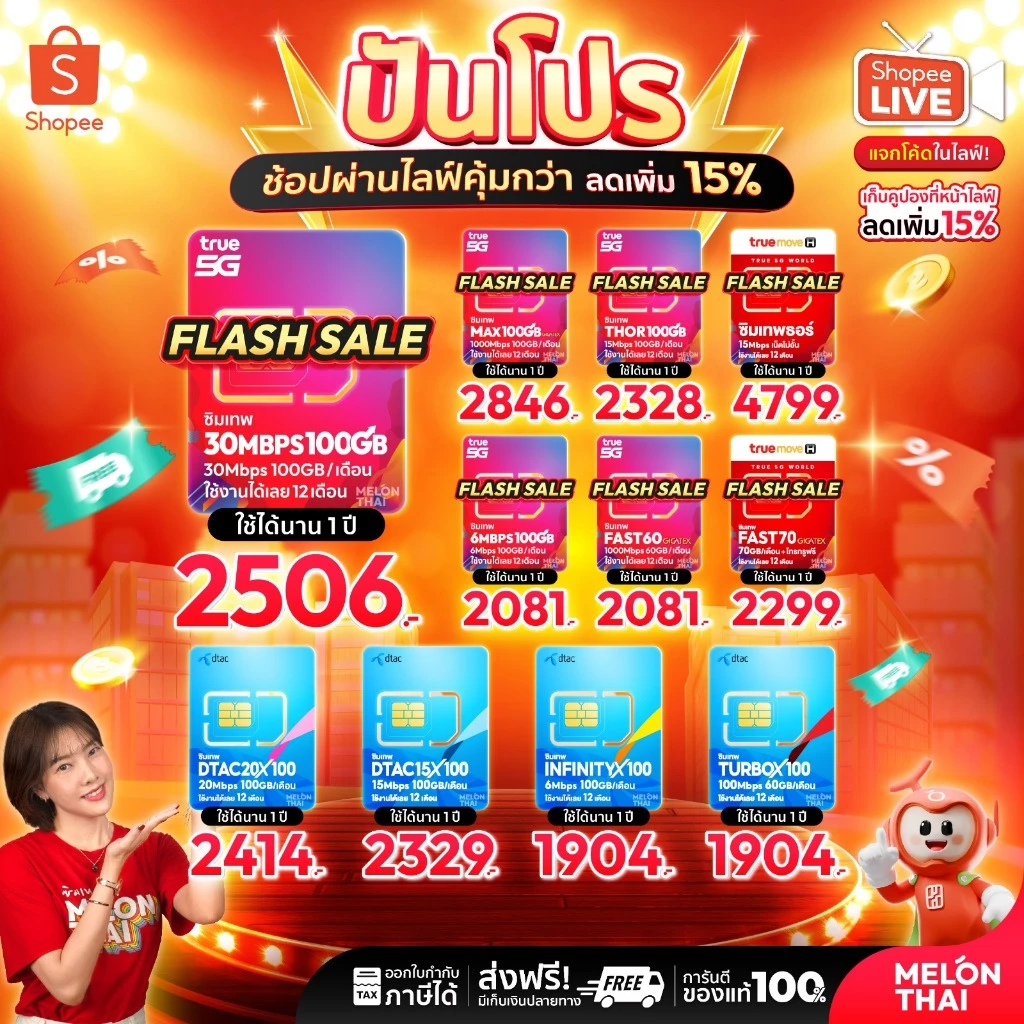 [ รับประกัน ] ซิมเทพ ทรู ซิมเน็ตรายปี ซิมเทพ ออกใบกำกับภาษีได้ MELONTHAI เก็บเงินปลายทาง sim เทพ ซิมรายปี ซิมเน็ต 5G