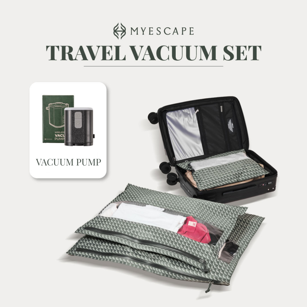 MYESCAPE TRAVEL VACUUM SET เซ็ตถุงสุญญากาศพร้อมเครื่องปั๊มไร้สาย ประหยัดพื้นที่กระเป๋าเดินทาง