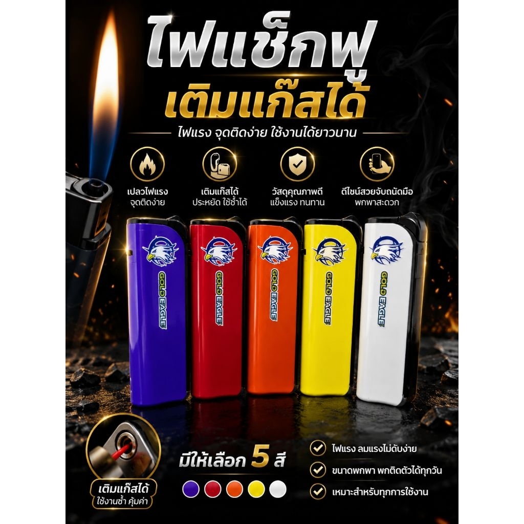ไฟแช็กฟู่ แบบเติมแก๊สได้ เปลวไฟแรง ปรับระดับไฟได้ ใช้งานซ้ำได้ พกพาสะดวก