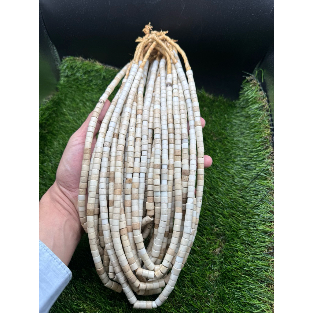 Natural Vintage Cream glass Heishi Tube Beads Strand | 7.4x6.7mm African Trade Spacer Beads for Jewe