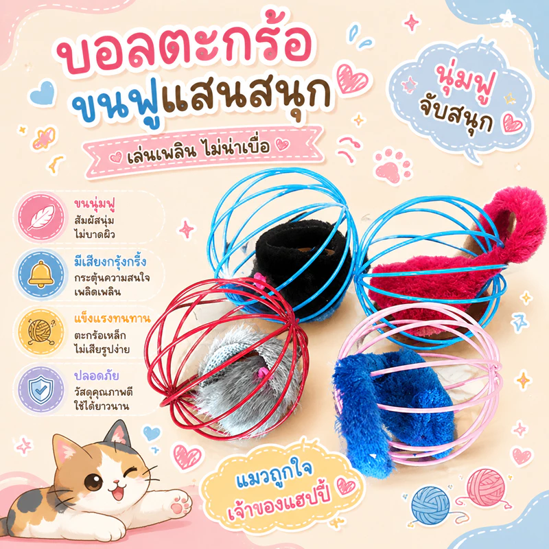 🌵 บอลกรงหนู บอลของเล่นแมว ( คละสี ) ของเล่นแมว แสนสนุก ให้วิ่งไล่จับ เหมือนเป็นการออกกำลังกายไปในตัว 🌵