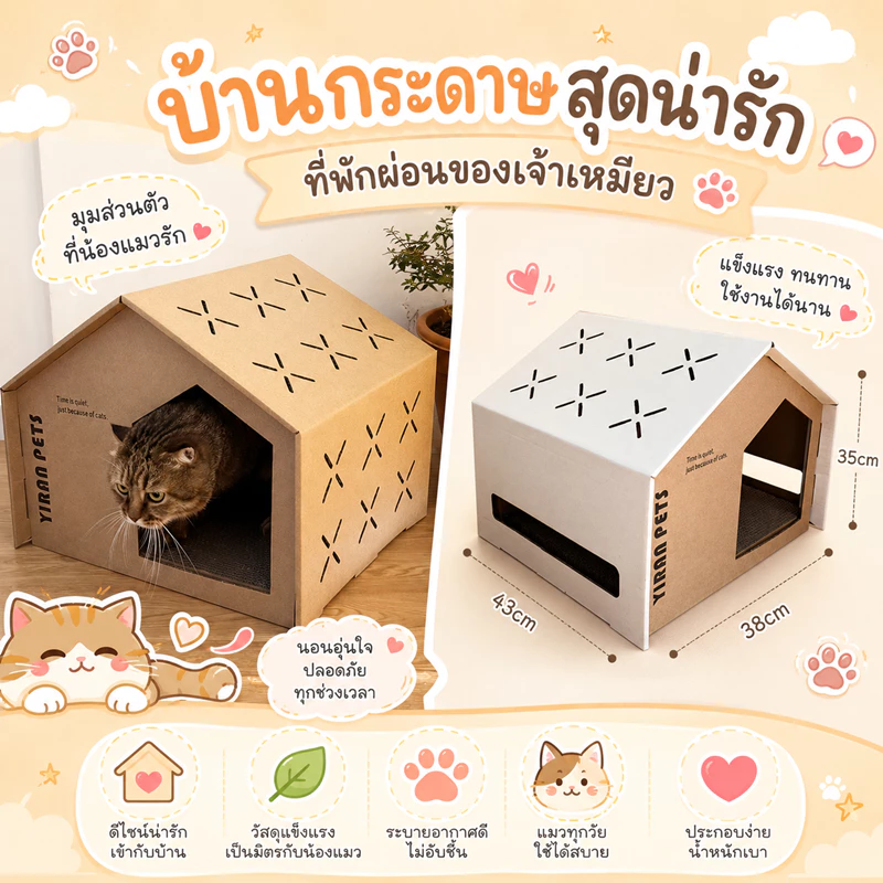 🌵 กล่องบ้านสไตล์จีน ที่ลับเล็บแมวขนาดใหญ่ ที่ขูดเล็บ ของเล่นแมว ที่ลับเล็บแมว ฝนเล็บแมว ที่ฝนเล็บแมว ของเล่นแมว 🌵