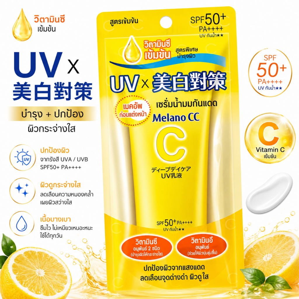 Melano CC Deep Care UV Essence SPF50+ PA++++ ครีมกันแดดวิตามินซี 50g ญี่ปุ่น ของแท้