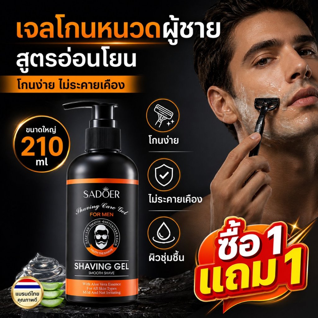 สินค้าพร้อมส่ง SADOER เจลโกนหนวดผู้ชาย สูตรอ่อนโยน ช่วยให้โกนง่าย เติมความชุ่มชื้น ผิวนุ่ม สดชื่น ไม่เหนียวเหนอะหนะ
