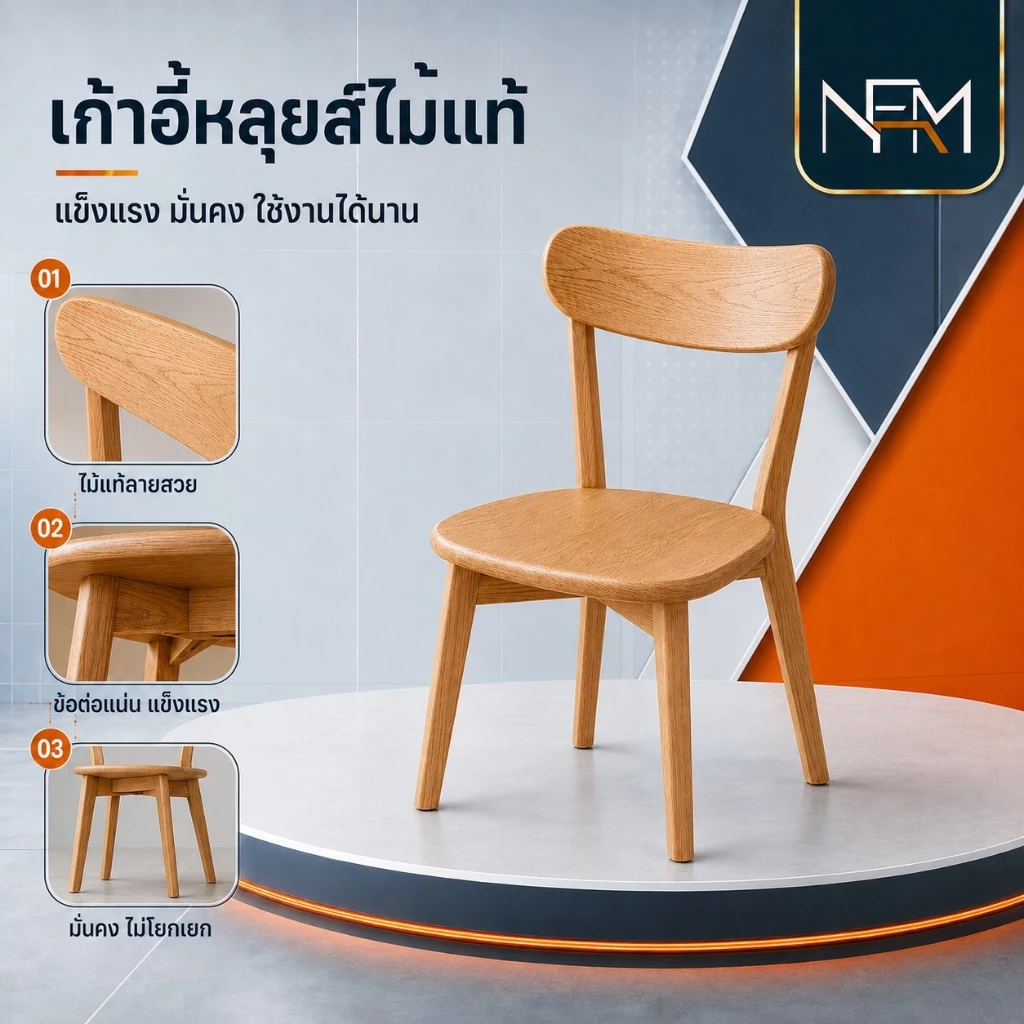 NestFil เก้าอี้ไม้ยางพารา เก้าอี้ฝรั่ง Louis รอง200KG ไม้แข็งสูง ที่นั่งสบาย ห้องรับแขก/คาเฟ่