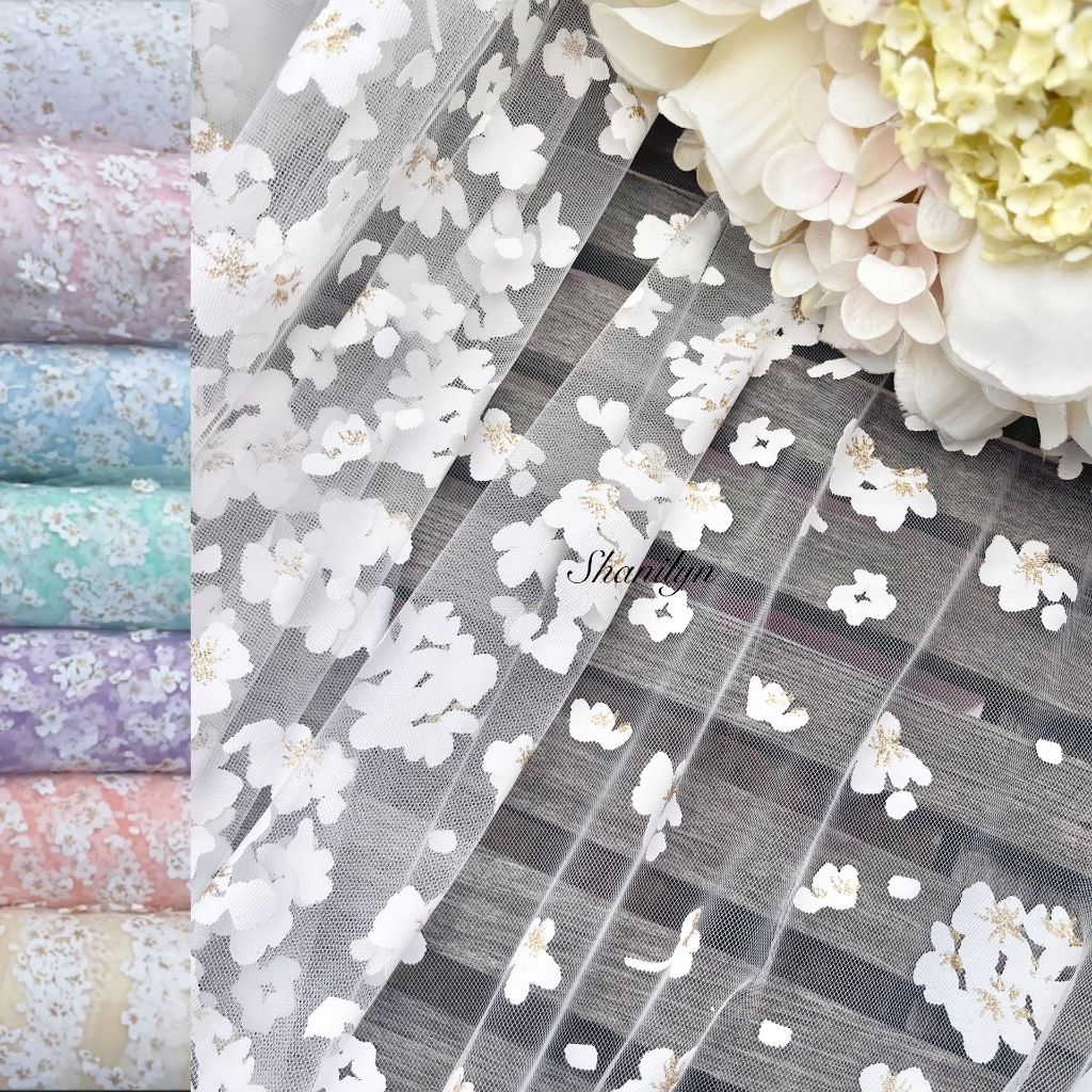 New!! ผ้ามุ้ง ผ้าตาข่ายแบบนิ่ม ราคาต่อหลา ลายดอกซากุระ หน้ากว้าง 155-160 เซน ทำผ้าม่าน ฉากถ่ายรูป พร้อมส่ง