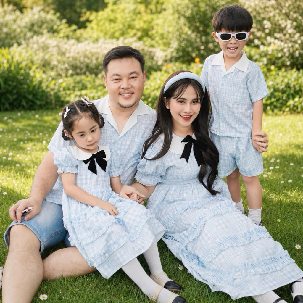 ชุดครอบครัวสีฟ้า รุ่นBlue heart (รหัส252)