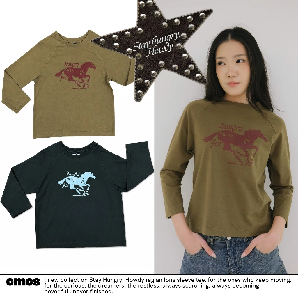 [CMCS] เสื้อยืดแขนยาว Stay Hungry, Howdy raglan long sleeve