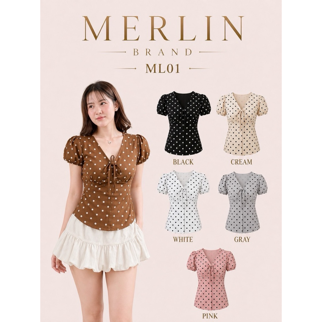 Merlin น่ารักมาก Dubby polka dots ดับบี้โพลคาดอท ลายจุด ใส่สบายสม็อคหลังยืดตามตัวมากับแขนตุ๊กตาน่ารักๆ