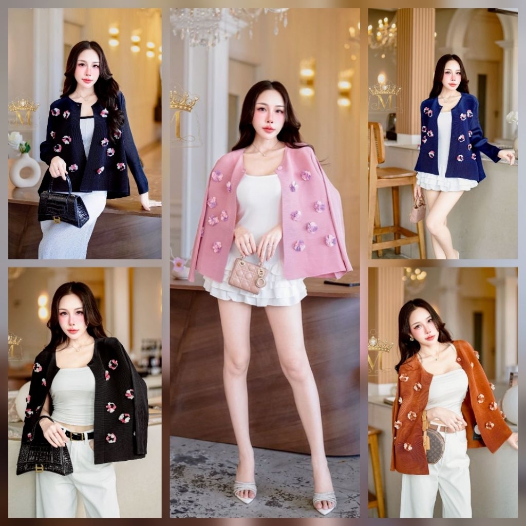 M01 [ฟรีไซส์]เสื้อคลุมพรีสแขนยาวแต่งดอก3น่ารักทันสมัย