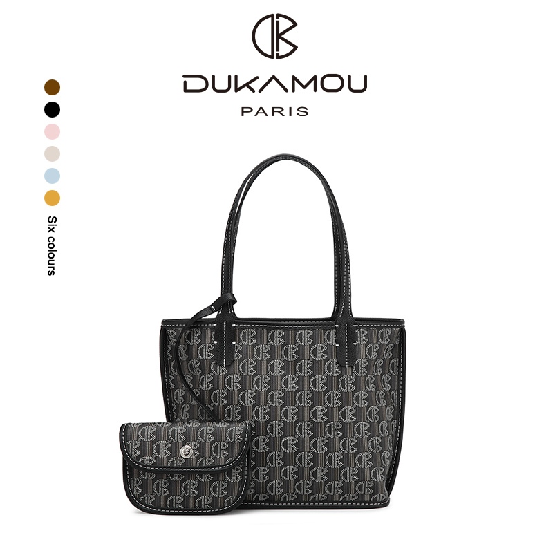 กระเป๋าถือสองใบชุด DUKAMOU ลายโลโก้คลาสสิก กระเป๋าโท้ตใหญ่จุของได้เยอะ กระเป๋าสะพายข้างทำงานประจำวัน สไตล์วินเทจหรูหรา 6