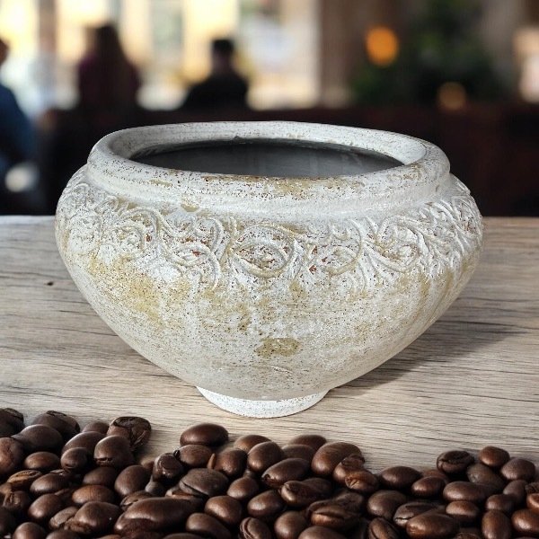 Flowerpotกระถางดินเผาทรงหม้อโบราณ สีวินเทจสไตล์ ขนาด 23 x16 cm.