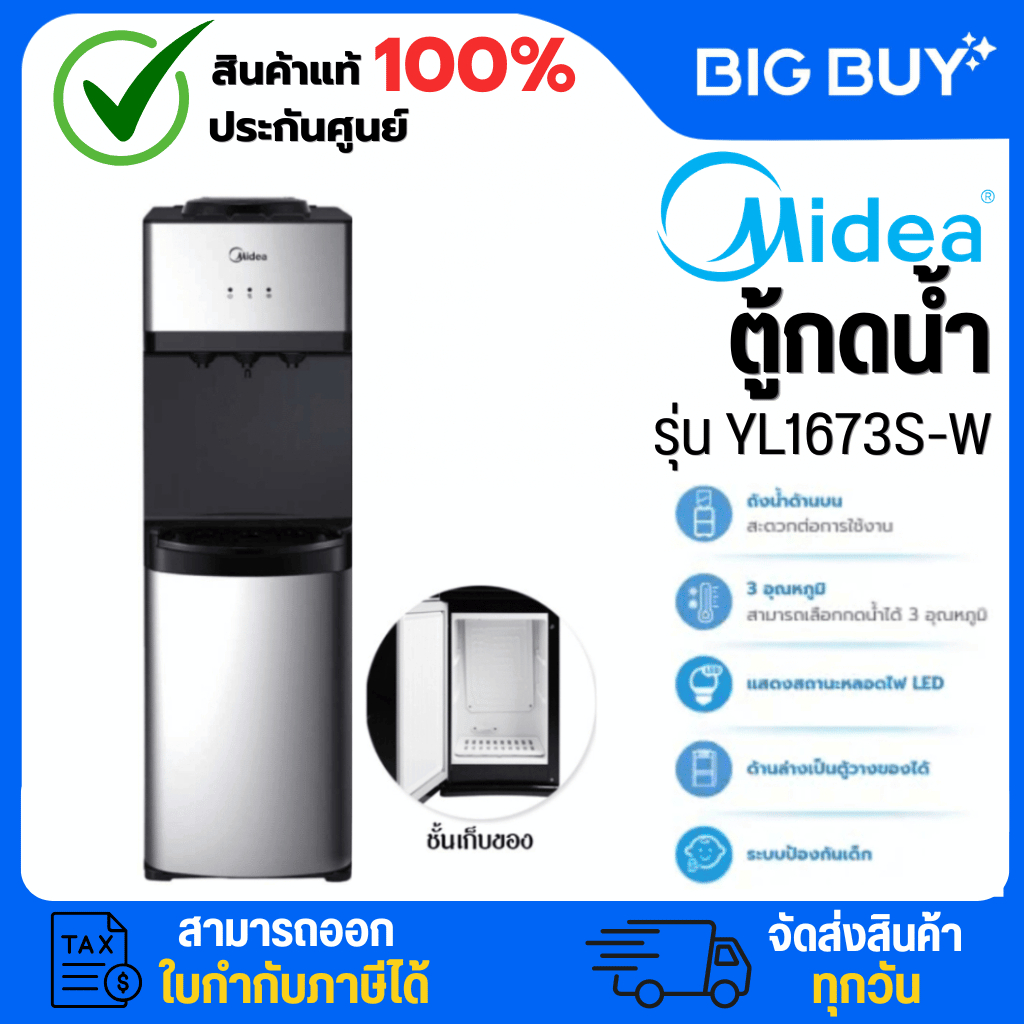 MIDEA ตู้กดน้ำเย็น-ร้อน-ธรรมดา 3ปุ่มกด รุ่น YL1673S-W