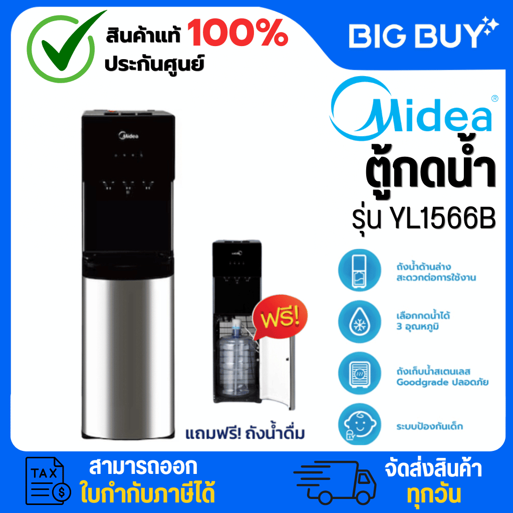 MIDEA ตู้กดน้ำ รุ่น YL1566B (ร้อน,เย็น,อุณหภูมิห้อง)