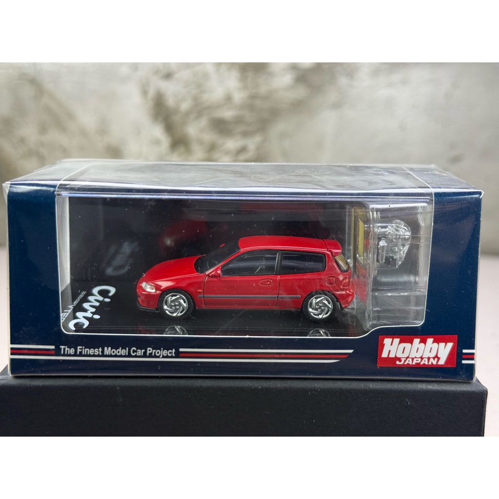 ▫️Honda Civic EG6 SiR II With Engine Display Model Milano Red HJ641017GR Scale 1:64 ยี่ห้อ Hobby Jap