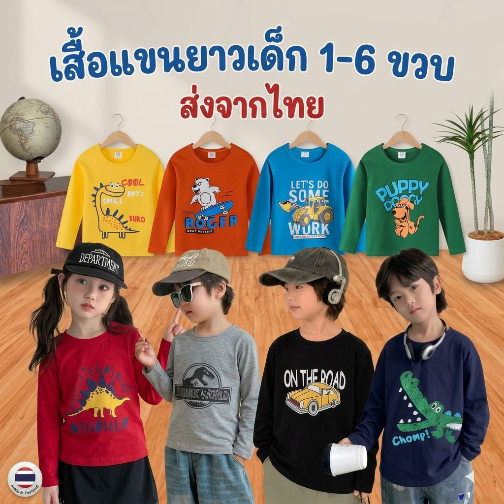 💥ส่งจากไทย💥 เสื้อเด็กแขนยาว CK020 เสื้อยืดเด็กลายน่ารัก พร้อมส่งไซส์ 90-130