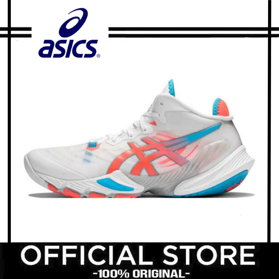 Asics รองเท้าวอลเลย์บอลผู้ชาย รุ่นดั้งเดิม สีขาว-น้ำเงิน-แดง ทรงหุ้มข้อต่ำ