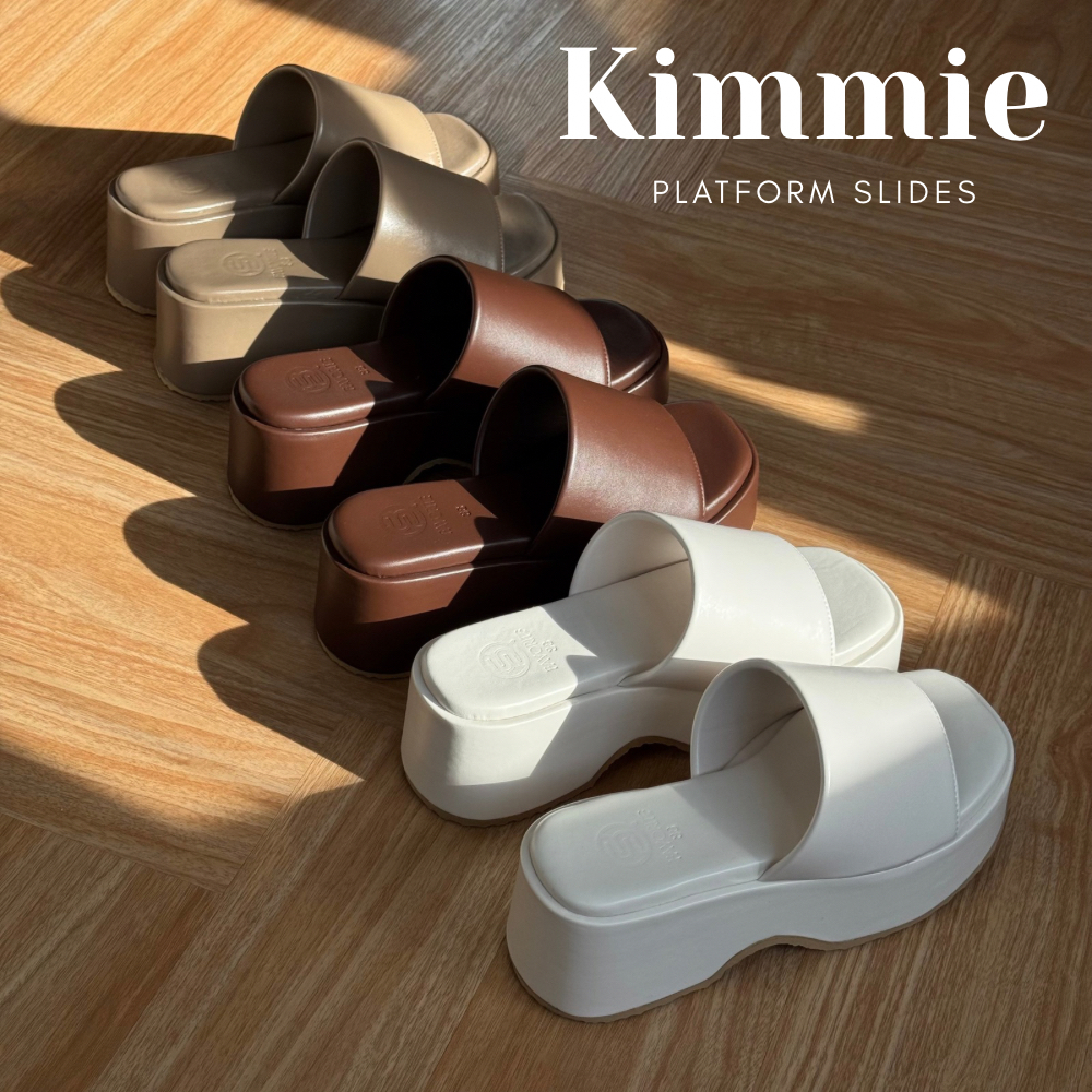 Favorite.shoes (26) Kimmie รองเท้าแตะผู้หญิงแบบสวม แพลตฟอร์ม ส้นตึกสูง 3 นิ้ว พื้นนิ่ม หน้าเรียบ สไตล์มินิมอล ไซส์ 36-45