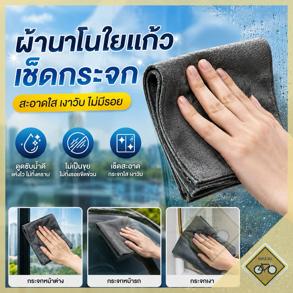 ผ้านาโน 30x30 ใยแก้ว ไม่ทิ้งคราบ ไม่ทิ้งขน ทำความสะอาด ห้องครัว และห้องน้ํา และรถยนต์ พร้อมส่งในไทย