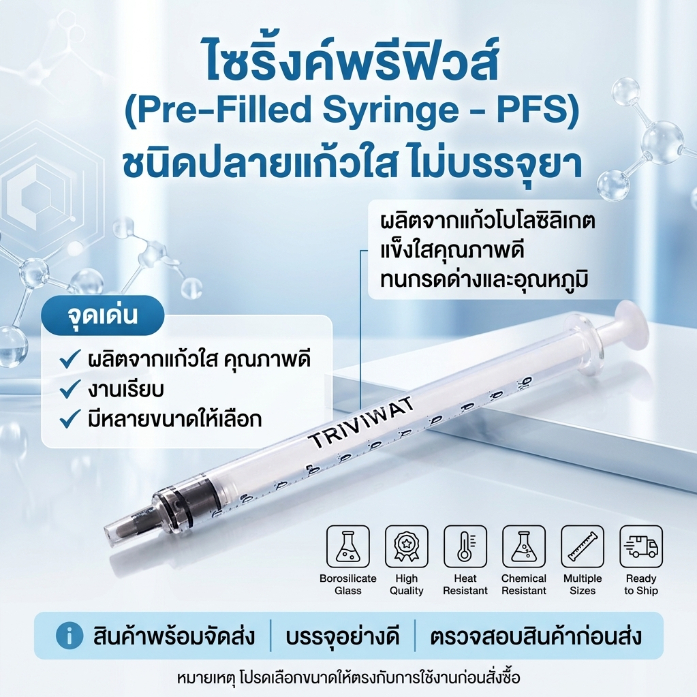 Triviwat ไซริ้งค์พรีฟิวส์ (Pre-Filled Syringe - PFS) ชนิดปลายแก้วใส ไม่บรรจุยา ขนาด 1 ml,3ml,