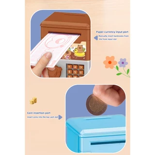 ตู้เซฟออมสินขนาดเล็กธีมการ์ตูน รองรับใส่เหรียญและธนบัตร ของเล่นฝึกออมเงินเด็ก