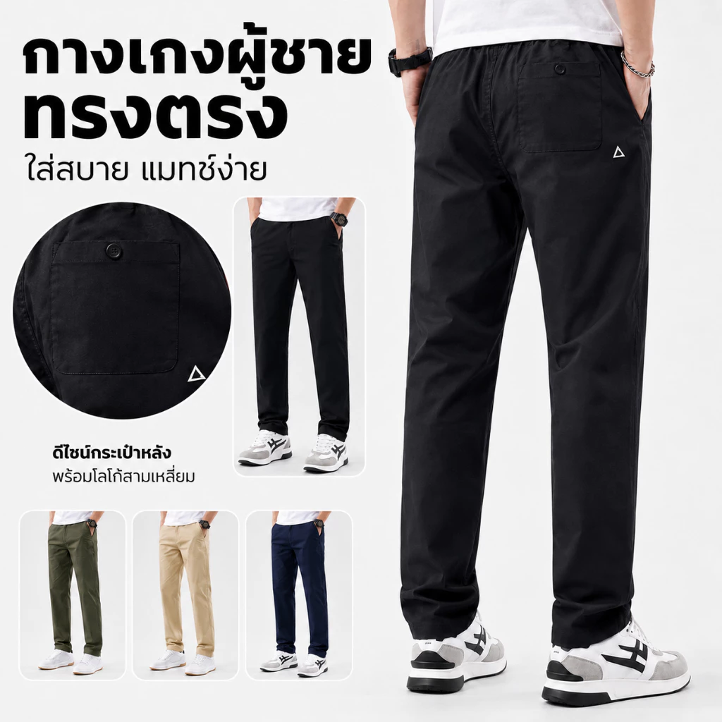 กางเกงขายาวผู้ชาย กางเกงลำลอง ทรงตรง สีดำ สไตล์เกาหลี แฟชั่นสตรีท ทรงหลวม ใส่สบาย ระบายอากาศ แมทช์ง่าย ขายดี พร้อมส่ง