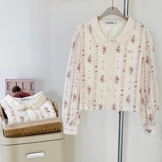 SISSY : Lace Floral Shirt (XS-XXL) เสื้อคอบัวแขนยาวผ้าลูกไม้ มีซับในทั้งตัว ทรงสวย ใส่สบาย