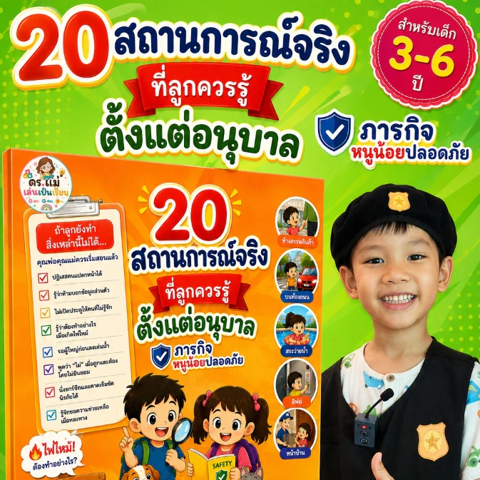 20 สถานการณ์จริงที่ลูกควรรู้ตั้งแต่อนุบาล ใบงานเด็กอนุบาล 3-6 ปี ภารกิจหนูน้อยปลอดภัย ดร.แม่ เล่นเป็นเรียน