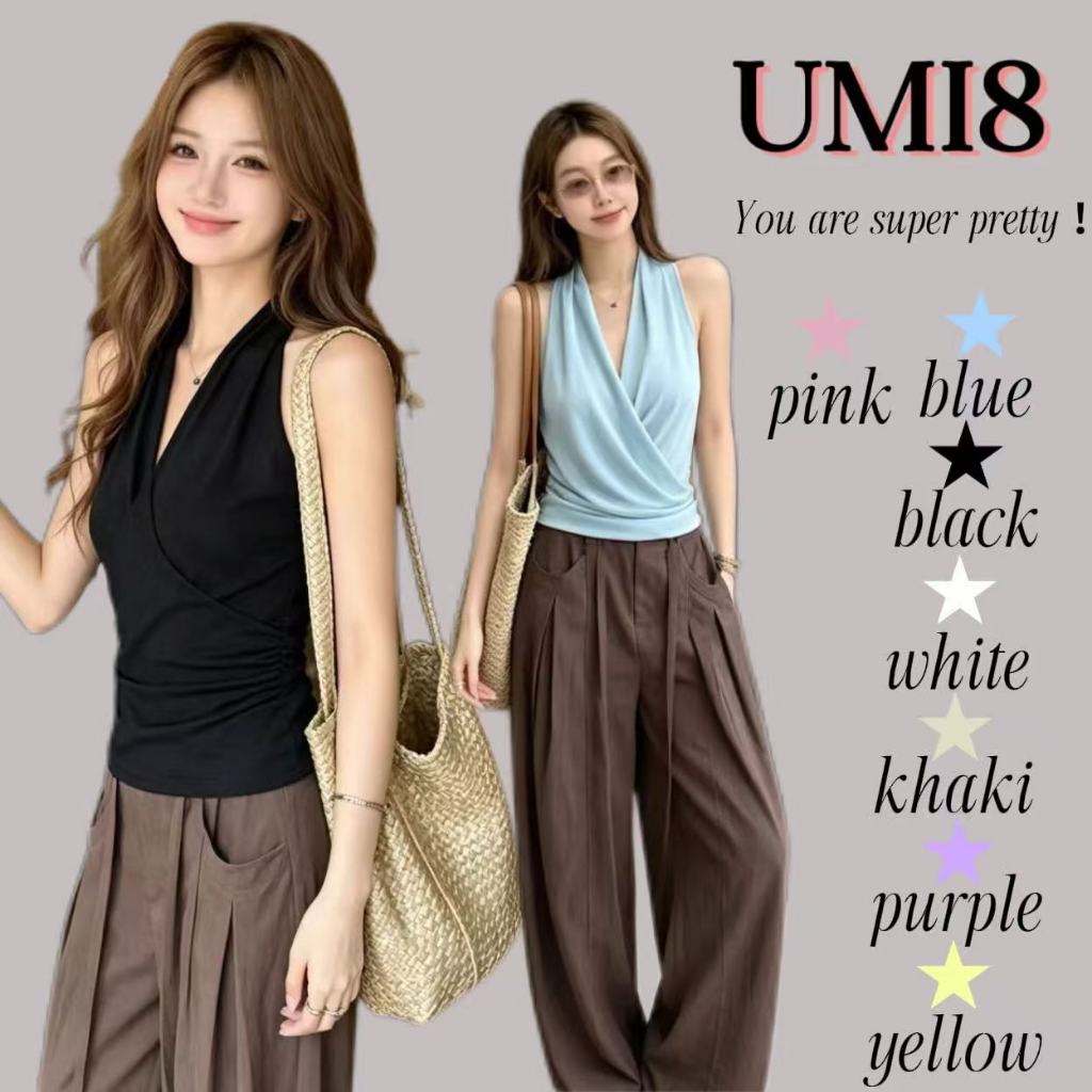 UMI8 【ในสต็อก】 เสื้อสายเดี่ยวคอไขว้สำหรับผู้หญิง ทรงเข้ารูป เข้ารูป เซ็กซี่ ไม่มีแขน เหมาะสำหรับใส่ในฤดูร้อน