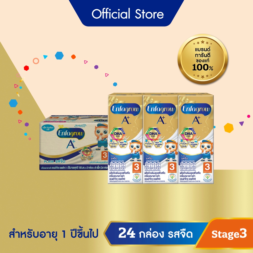 นมกล่อง เอนฟาโกร ยูเอชที สูตร3 ชนิดจืด (24 กล่อง) Enfagrow UHT Stage3 Plain (24 boxes)
