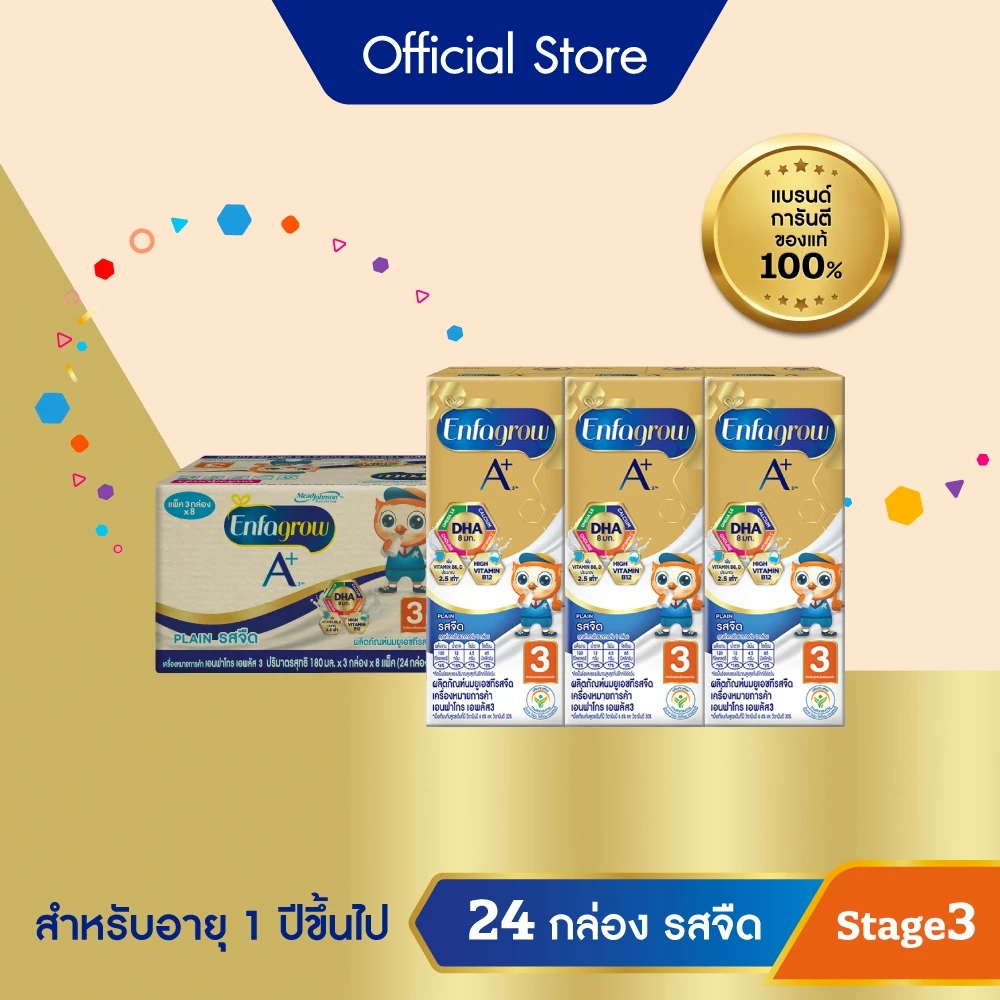 นมกล่อง เอนฟาโกร ยูเอชที สูตร3 ชนิดจืด (24 กล่อง) Enfagrow UHT Stage3 Plain (24 boxes)