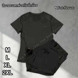 ชุดกีฬาผู้หญิง เสื้อ+กางเกงขาสั้น กางเกงวิ่งมีซับใน SS82
