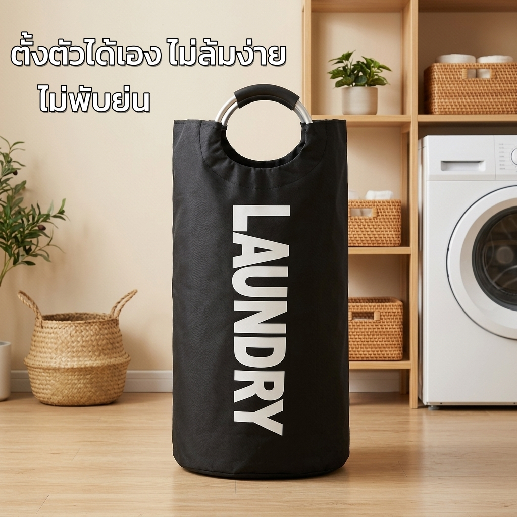 ตะกร้าผ้า ตะกร้าใส่ผ้า ตะกร้าซักผ้า 90L ออกซ์ฟอร์ด กันน้ำ พับได้ หูจับอลูมิเนียม ความจุใหญ่ จัดระเบียบ คอนโด