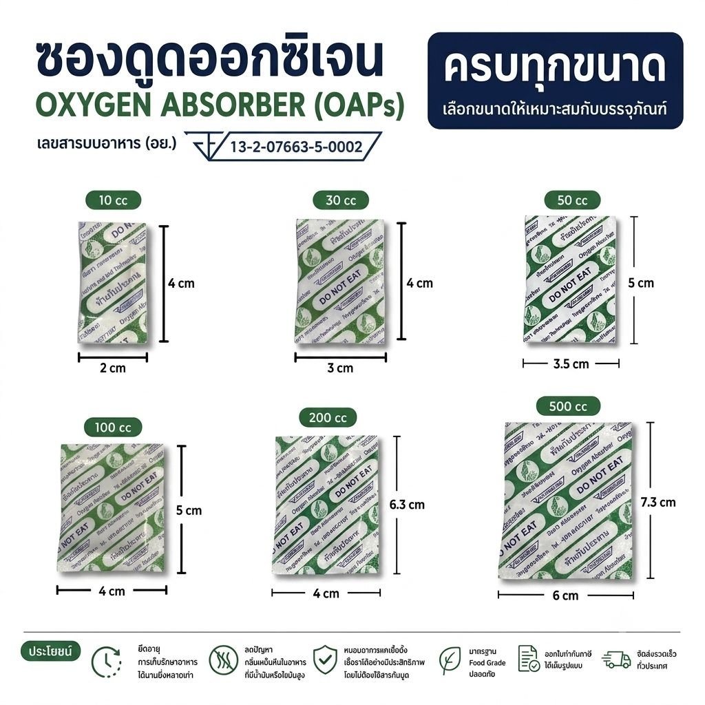 ซองดูดออกซิเจน Oxygen Absorber ถนอมอาหารยืดอายุขนม ป้องกันเชื้อราลดกลิ่นหืน [10cc / 30cc / 50cc / 100cc / 200cc / 500cc]