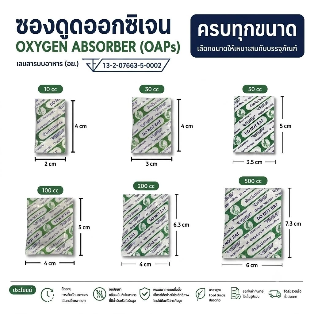 ซองดูดออกซิเจน Oxygen Absorber ถนอมอาหารยืดอายุขนม ป้องกันเชื้อราลดกลิ่นหืน [10cc / 30cc / 50cc / 100cc / 200cc / 500cc]