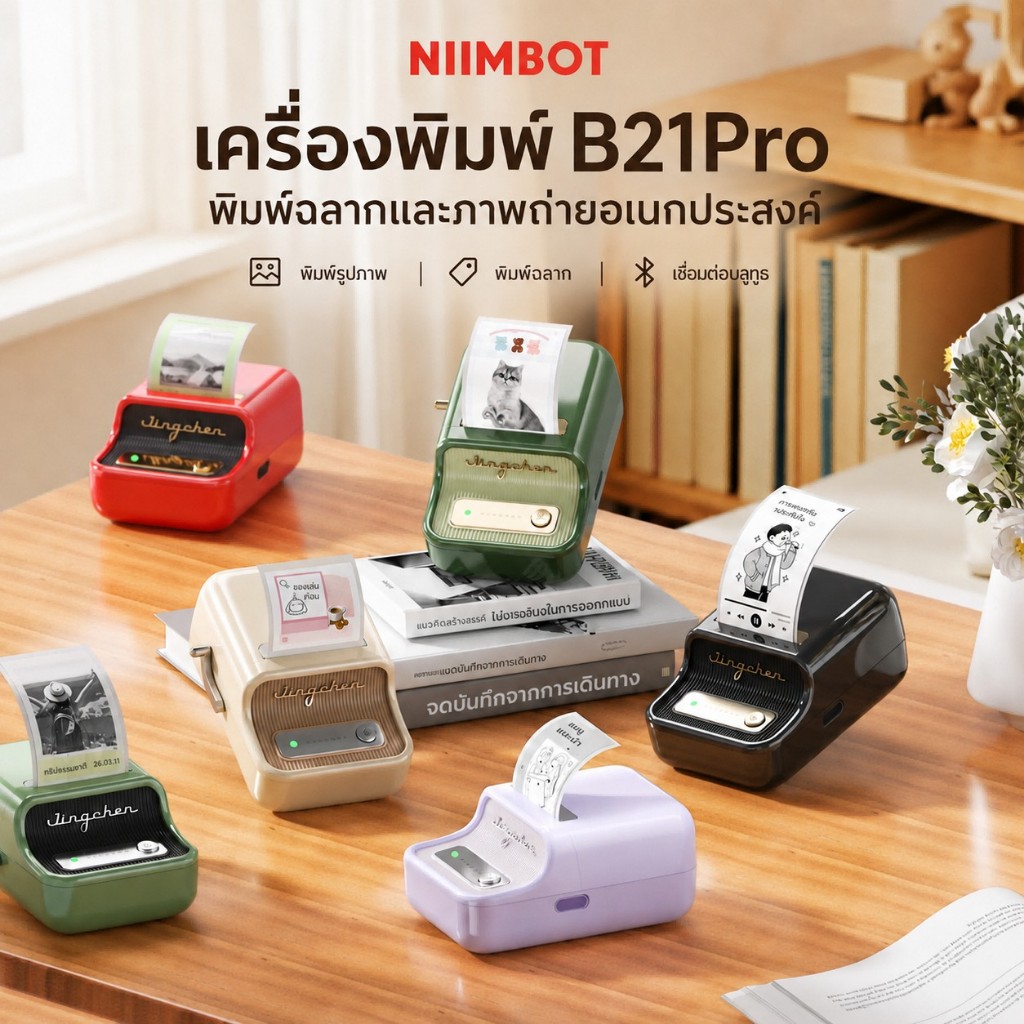 NIIMBOT B21 Pro เครื่องพิมพ์ฉลากภาพ 300DPI สีแดง-ดำ สติกเกอร์พกพา สำหรับร้านค้า อาหาร และป้ายราคา