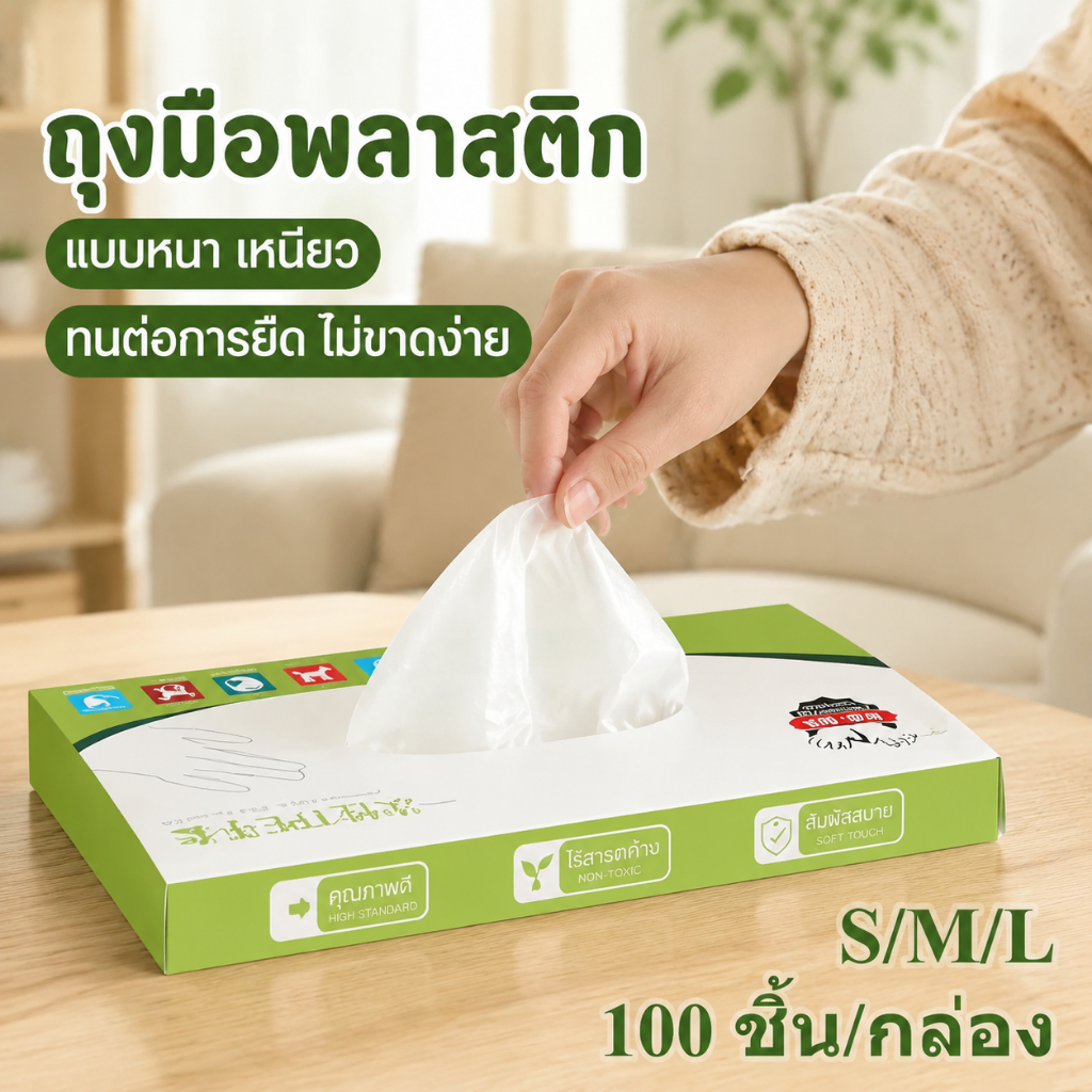 [1กล่อง 100pcs] ถุงมือ TPE เกรดอาหาร ไม่มีโปรตีนยาง ไม่มีกลิ่น ยืดหยุ่นใส่สบาย สำหรับครัว