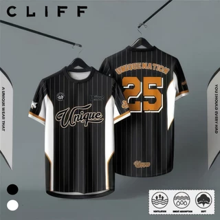 CLIFFเสื้อกีฬาลายเส้นแขนสั้น เสื้อยืด ลวดลายดิจิทัล รุ่นเดียวกันสําหรับชายและหญิง เสื้อสไตล์อเมริกันวินเทจ oversize