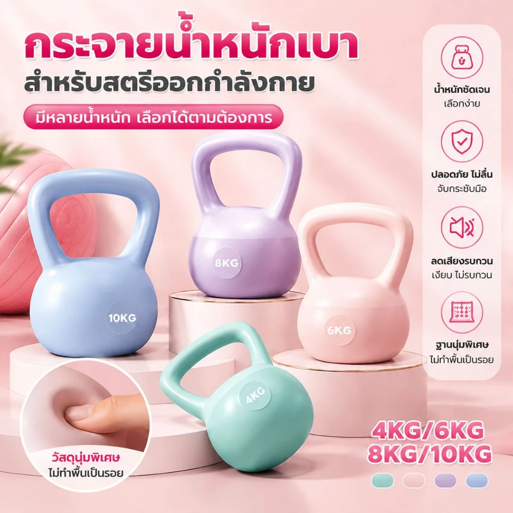 เคตเทิลเบลล์แบบนุ่ม เคตเทิลเบล Kettlebell 4/6/8/10KG กันกระแทก เสียงเงียบ สำหรับผู้เริ่มต้น ออกกำลังกายที่บ้าน
