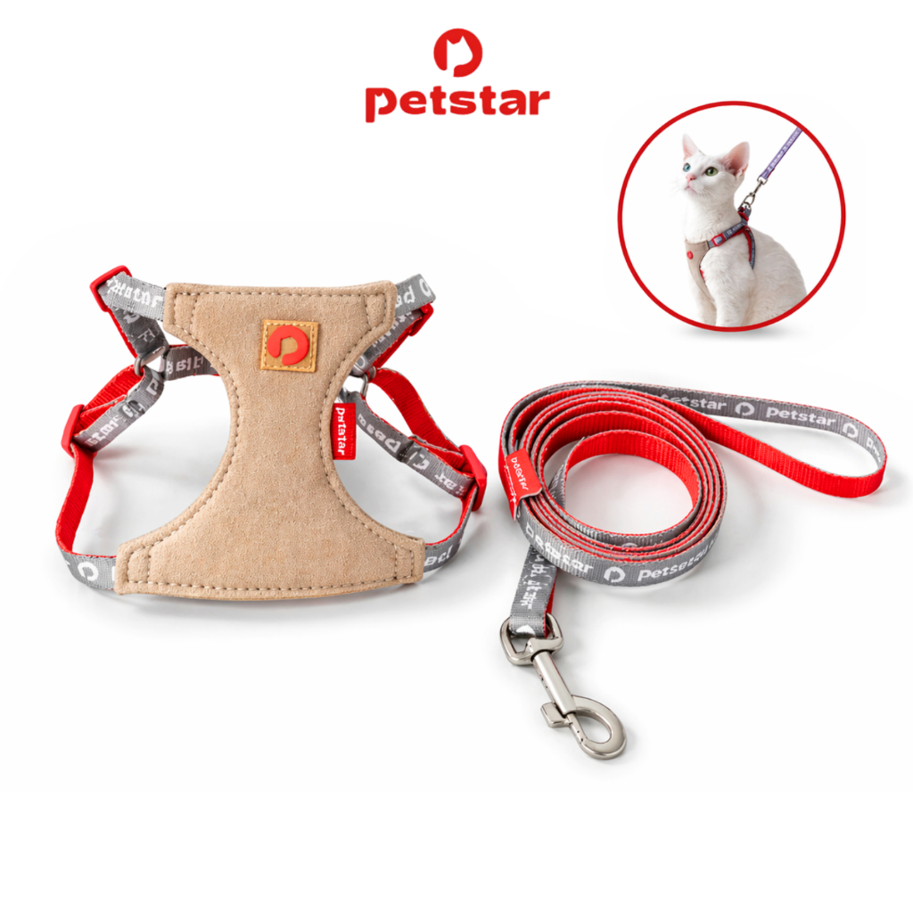 Petstar สายจูงแมว Cat Leash ปลอกคอแมว เซ็ตสายจูงแมว ปรับได้ 4 ระดับ ล็อคแน่น ใส่สบาย สายยาว 1.3 เมตร ไซส์ S/M