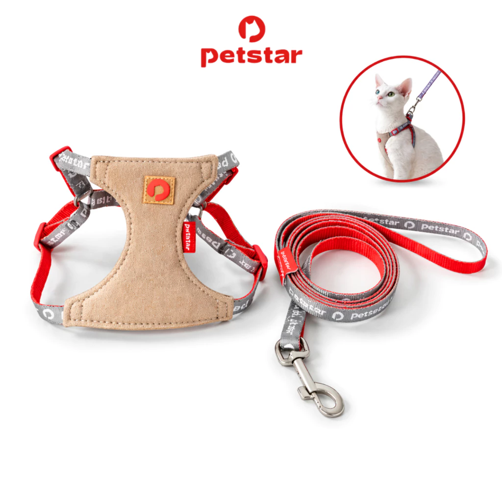 Petstar สายจูงแมว Cat Leash ปลอกคอแมว เซ็ตสายจูงแมว ปรับได้ 4 ระดับ ล็อคแน่น ใส่สบาย สายยาว 1.3 เมตร ไซส์ S/M