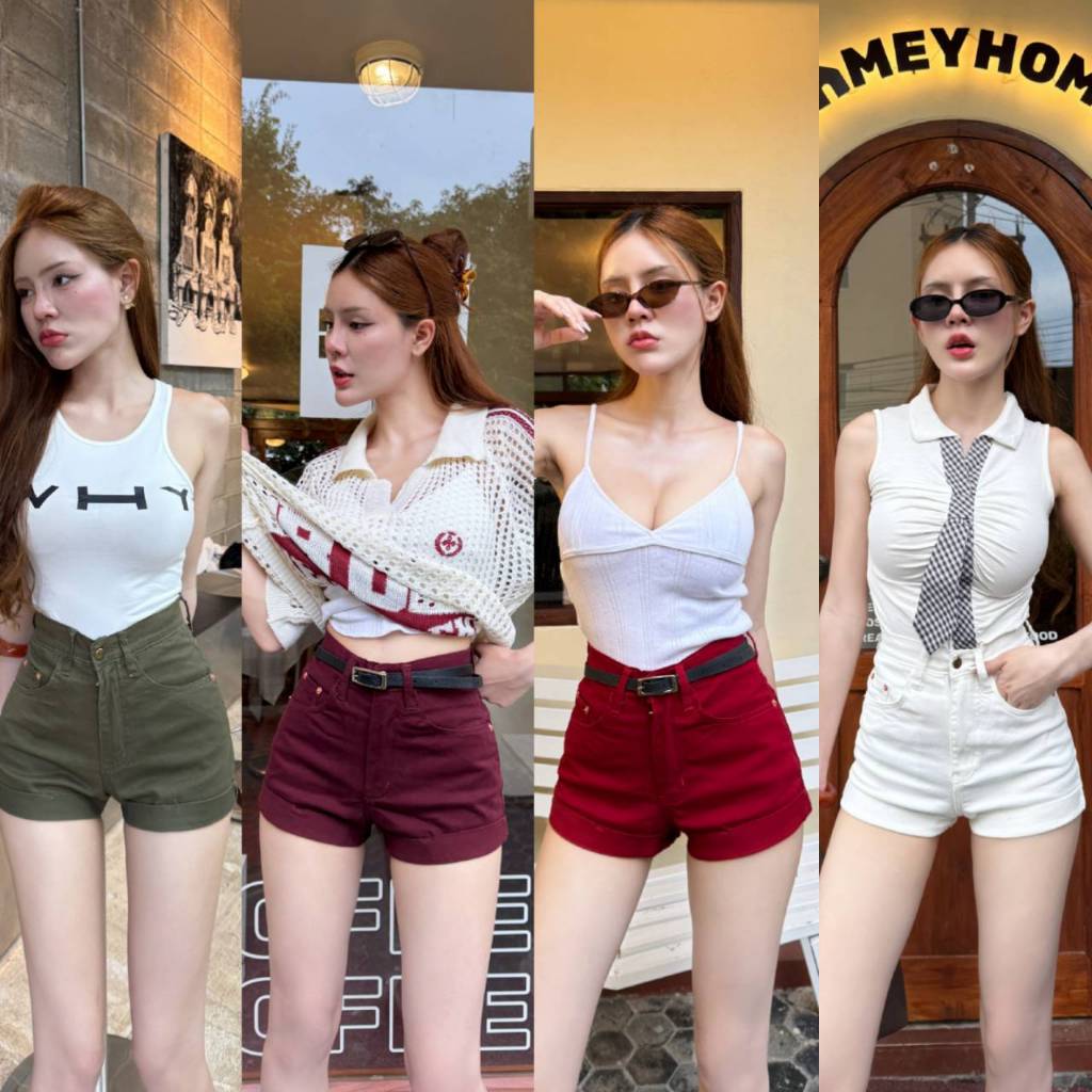 กางเกงยีนส์ขาสั้นผ้าสีดาด้า งานแต่งขาเบิ้ล มี 11 สี 4 ไซส์ S M L XL