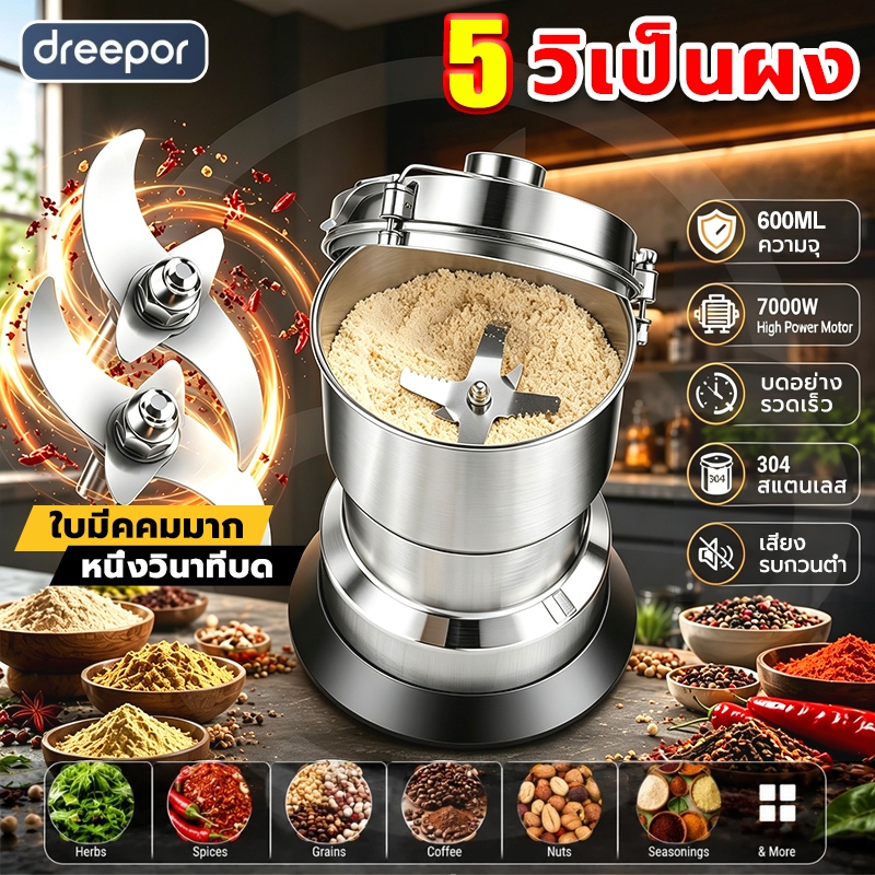 【ของแท้】Alexd เครื่องบด ไฟฟ้า 500W 1วิเป็นผง บดละเอียด ใบมีดหกใบ ธัญพืช เครื่องบดพริก บดกาแฟ เครื่องปั่นอเนกประสงค์