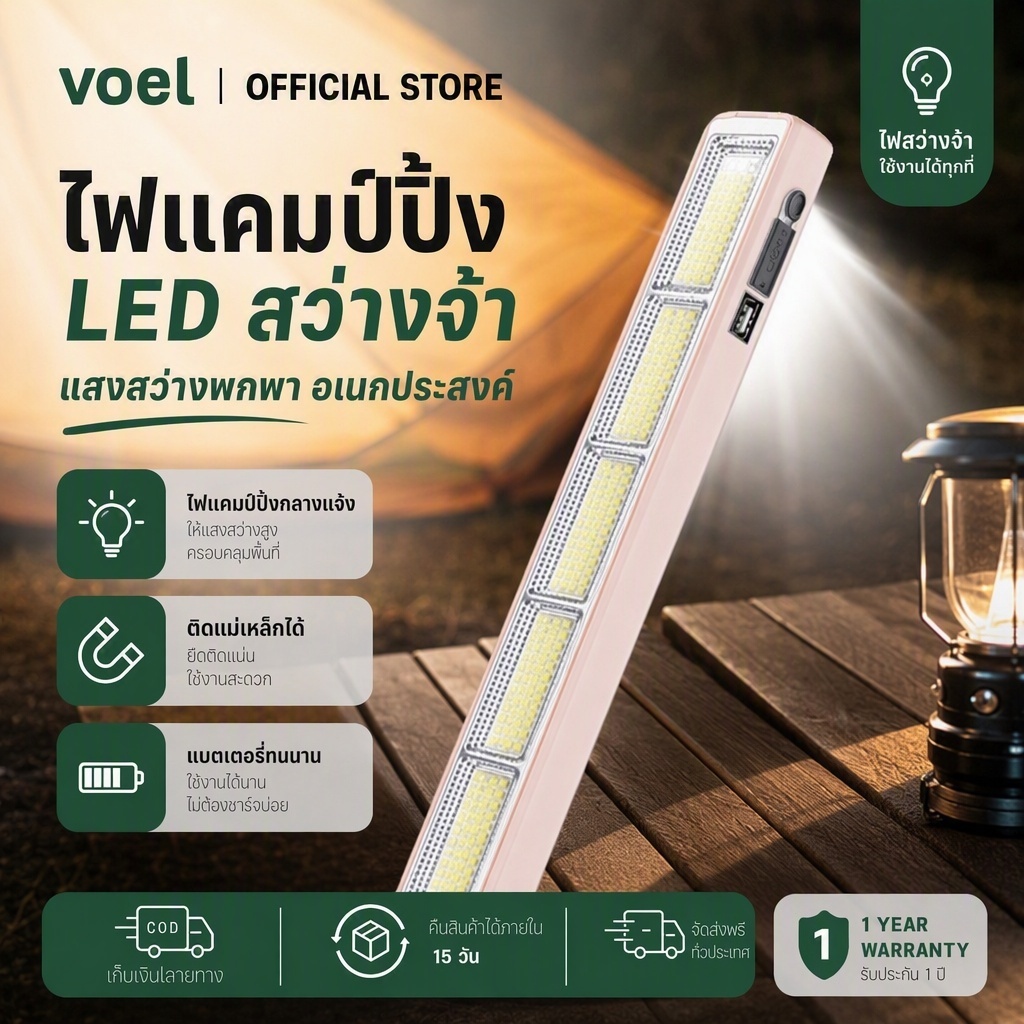 ส่งจากไทย🇹🇭 หลอดไฟ พกพา 3000W ไฟฉุกเฉินพกพา สำหรับเดินป่า ตั้งแคมป์ ชาร์จไฟบ้าน ไฟมีตะขอ อมรถบ ้ านโรงรถฉุกเฉิน ตั้งแคมป