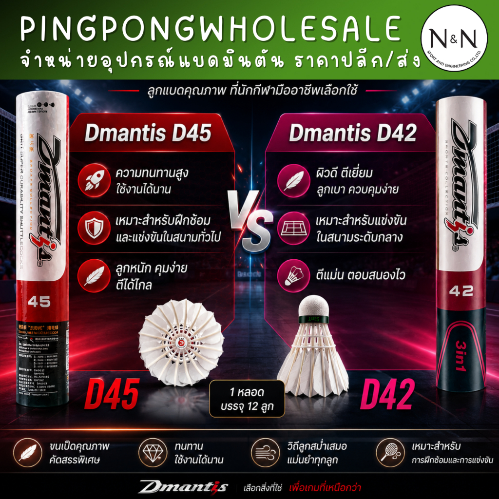 (แลกซื้อ) ลูกแบดมินตัน Aqua Dmantis D45 , D42 Hybrid 3 in 1 ขนเป็ด/ขนห่าน จุกก๊อก ก้านพลาสติก 12 ลูก Speed 75/76
