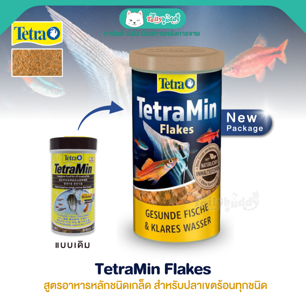 52g/250ml - Tetra Min flake - อาหารชนิดแผ่น สูตรผสม BioActive สำหรับปลาเขตร้อนทุกชนิด