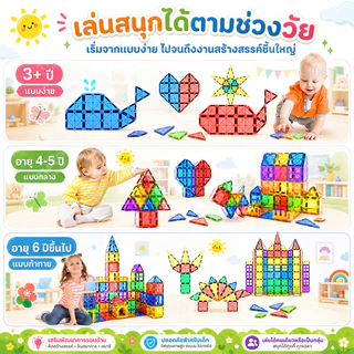 ชุดบล็อกแม่เหล็กขนาดใหญ่ เสริมทักษะเด็กชายเด็กหญิง | ของเล่นเสริมพัฒนาการสุดสร้างสรรค์ Magnetic Tiles STEM 3+