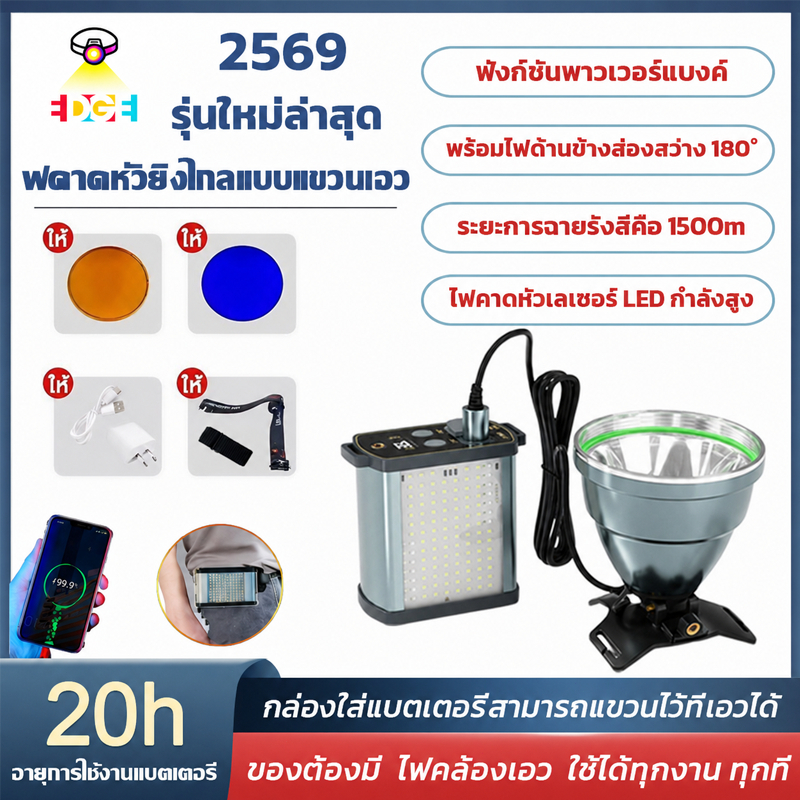 【พร้อมส่ง】ไฟคาดหัว LED แบบแขวนเอว ส่องไกลแสงสว่างสูง กันน้ำลุยฝนได้ เหมาะส่องกบ เดินป่า ตกปลา ทำงานกลางคืน รับประกันความ